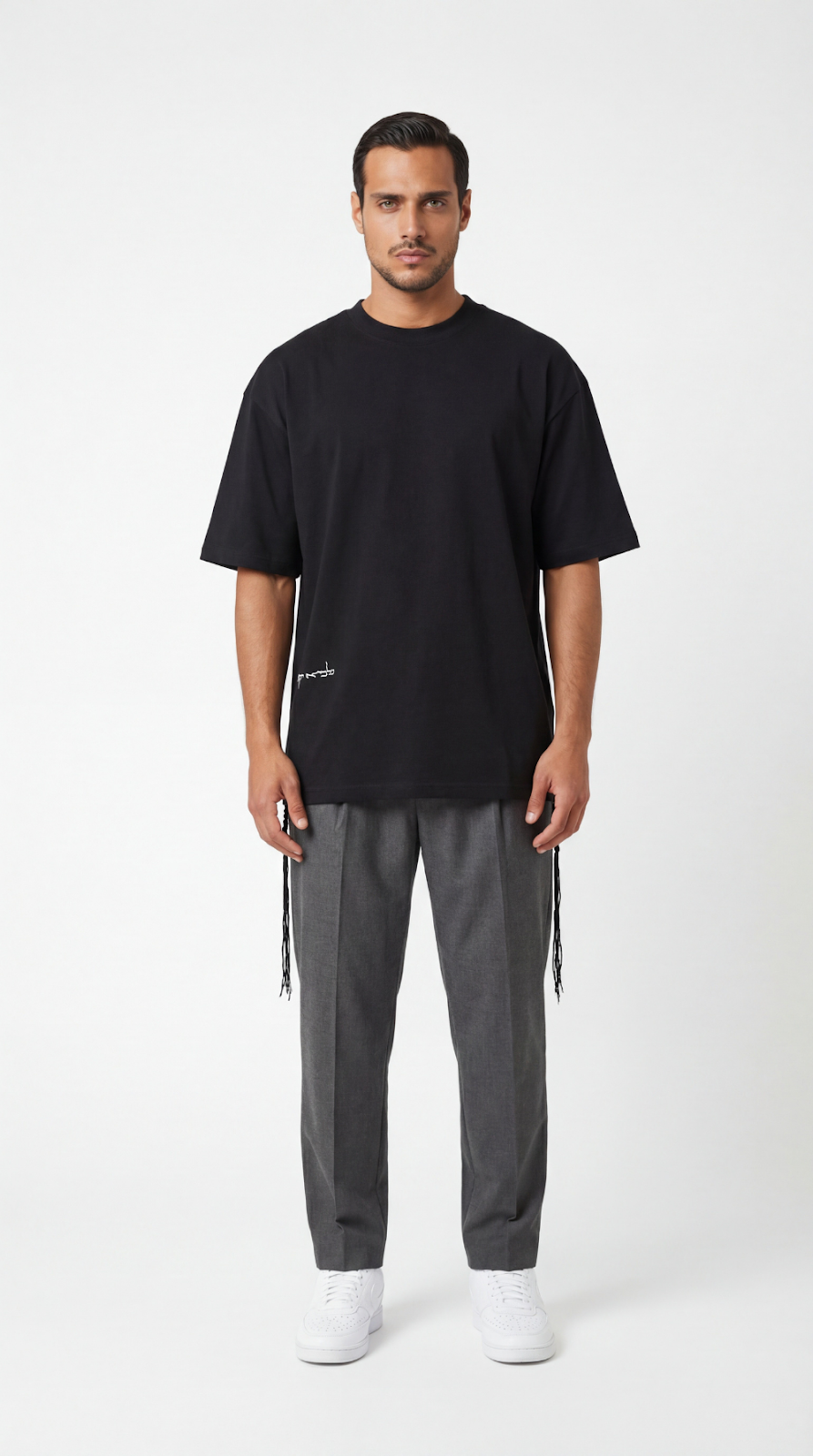 Lion's Rise tzitzit shirt in white - front | 613 by MitzvahArt