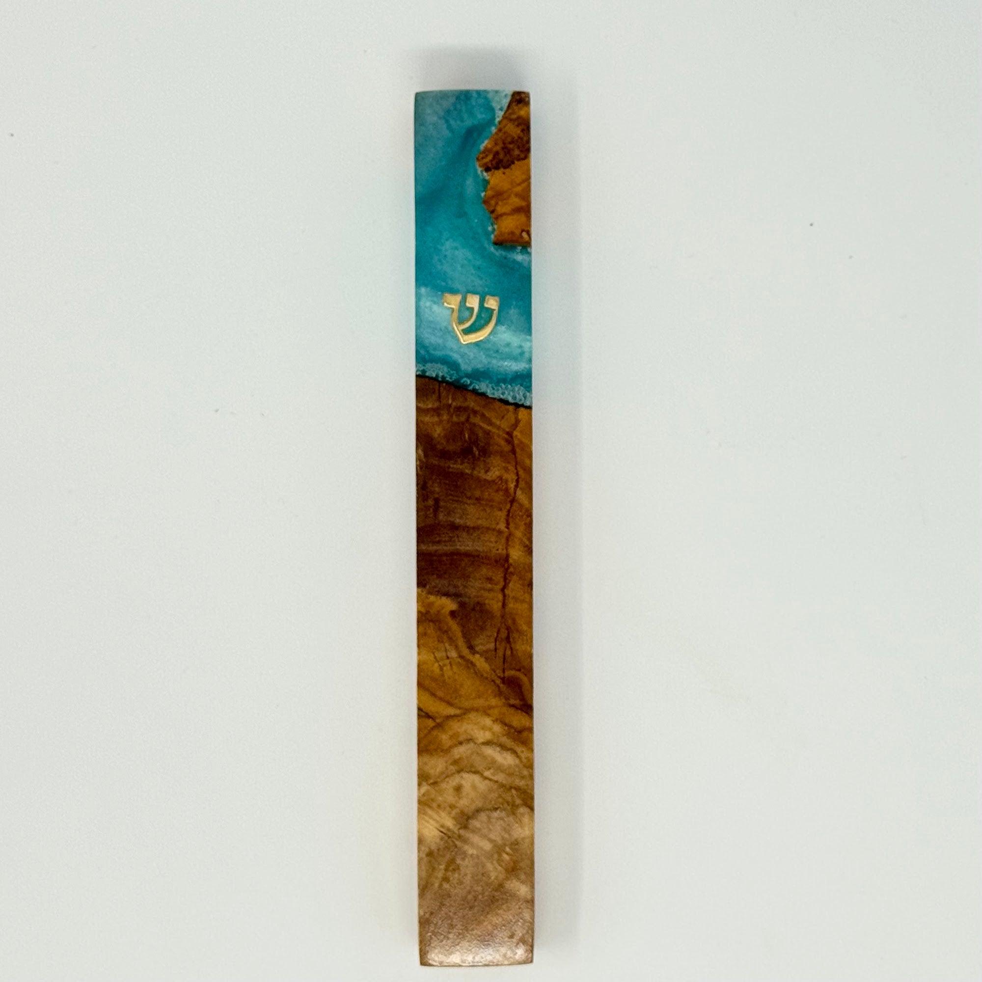 Premium olive wood and resin mezuzah case No. 3, 15 cm | MitzvahArt