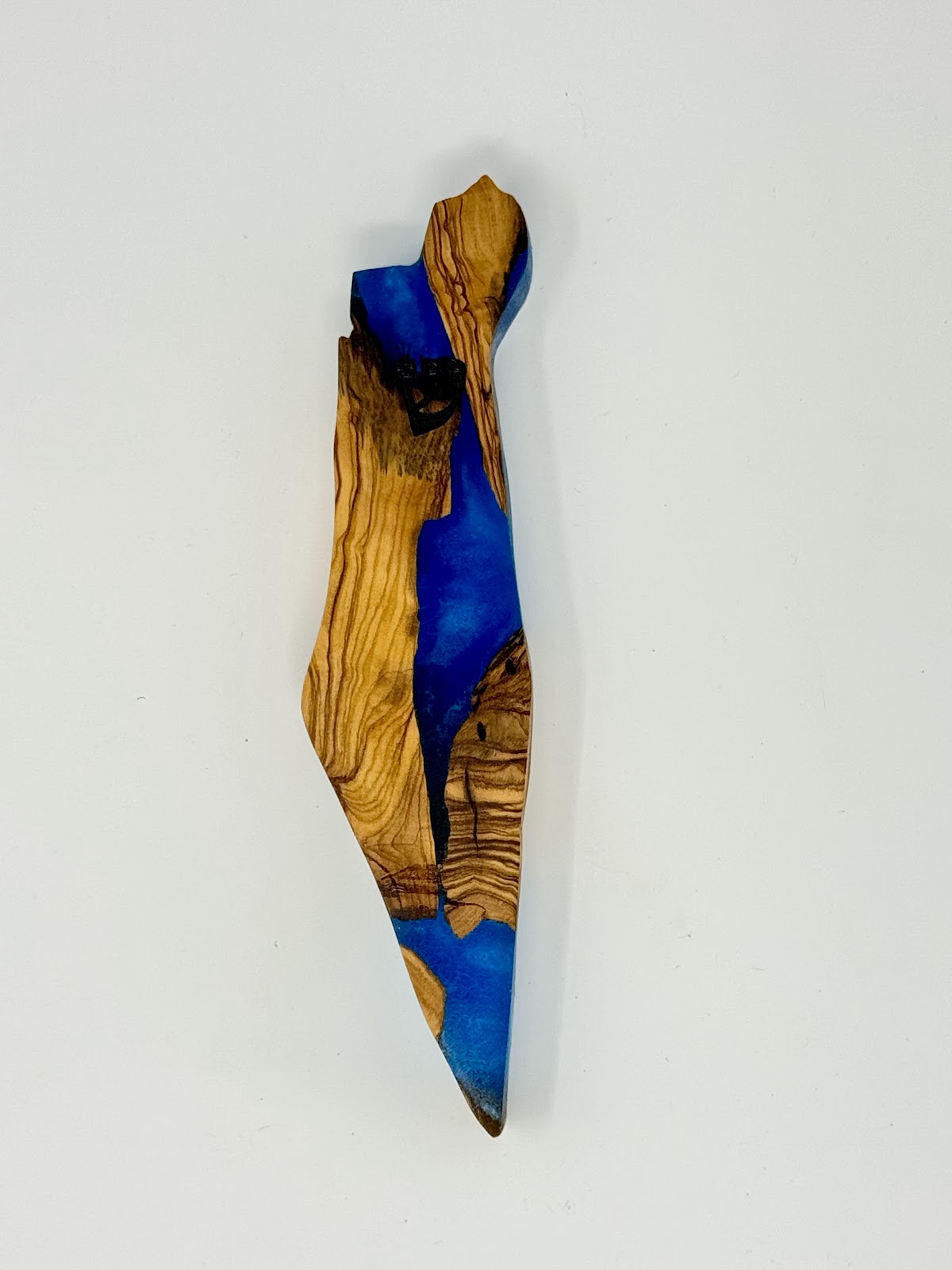 Handmade Israeli Olive Wood Mezuzah Case – Small Blue #5 – Land of Israel Design