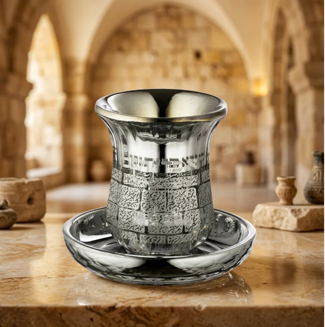 Crystal Kiddush Cup "Kotel" 9 cm – Without Stem | Handcrafted Judaica, MitzvahArt