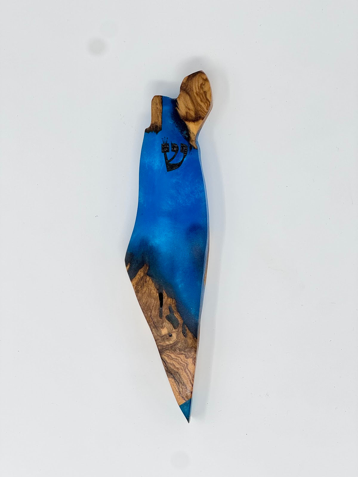 Handmade Israeli Olive Wood Mezuzah Case – Small Blue #3 – Land of Israel Design