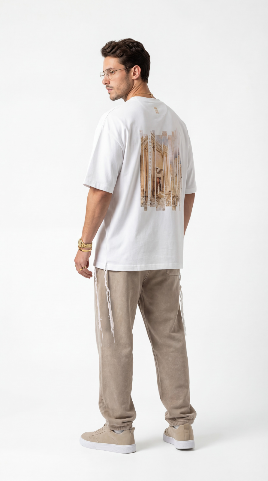 Temple of Hope oversize tzitzit shirt in white - back detail | 613 by MitzvahArt