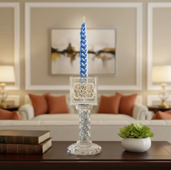 Elegant Wax Havdalah Candle 30 cm, Blue and White — view 2 | MitzvahArt
