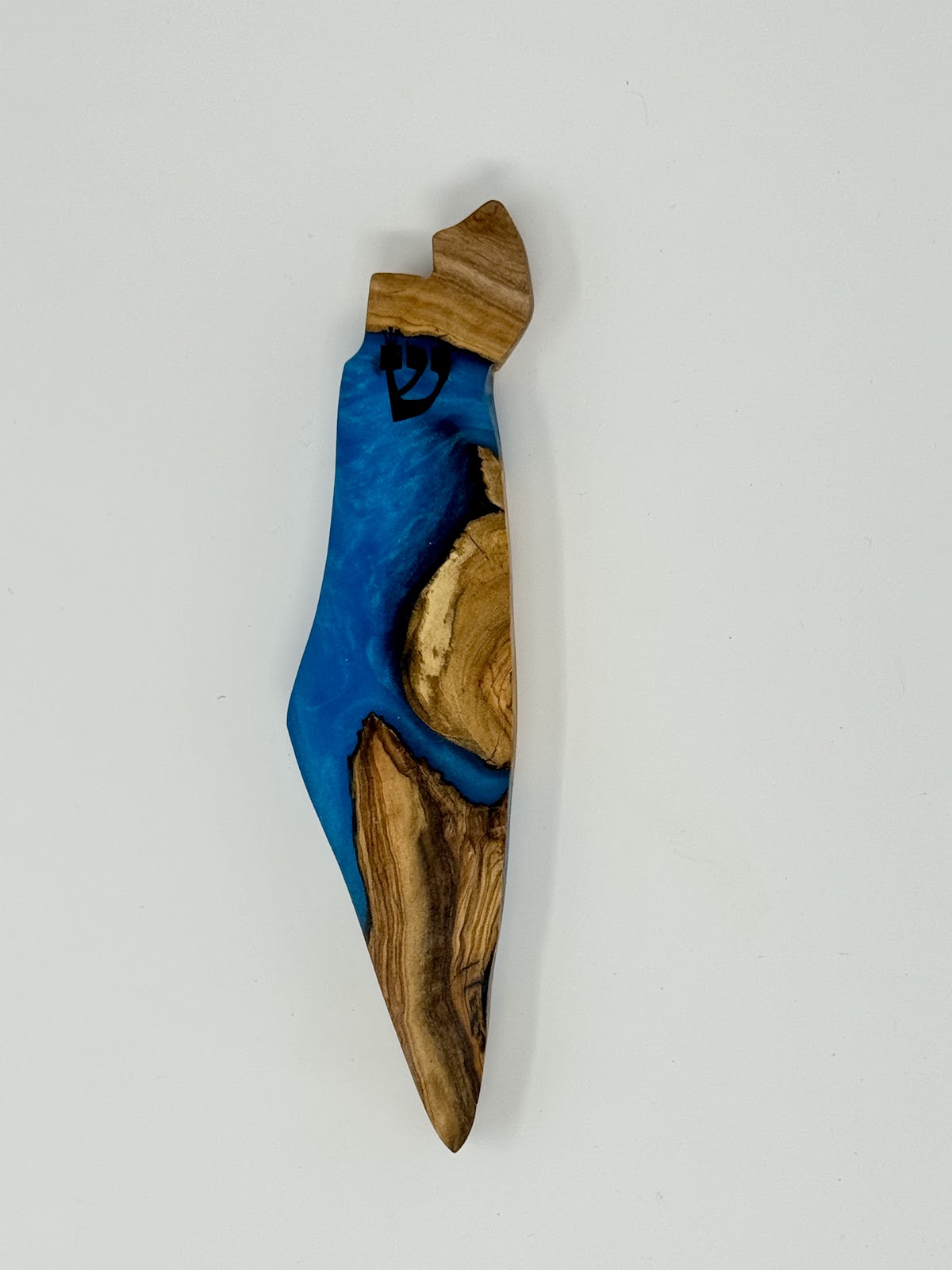 Handmade Israeli Olive Wood Mezuzah Case – Small Blue #9 – Land of Israel Design