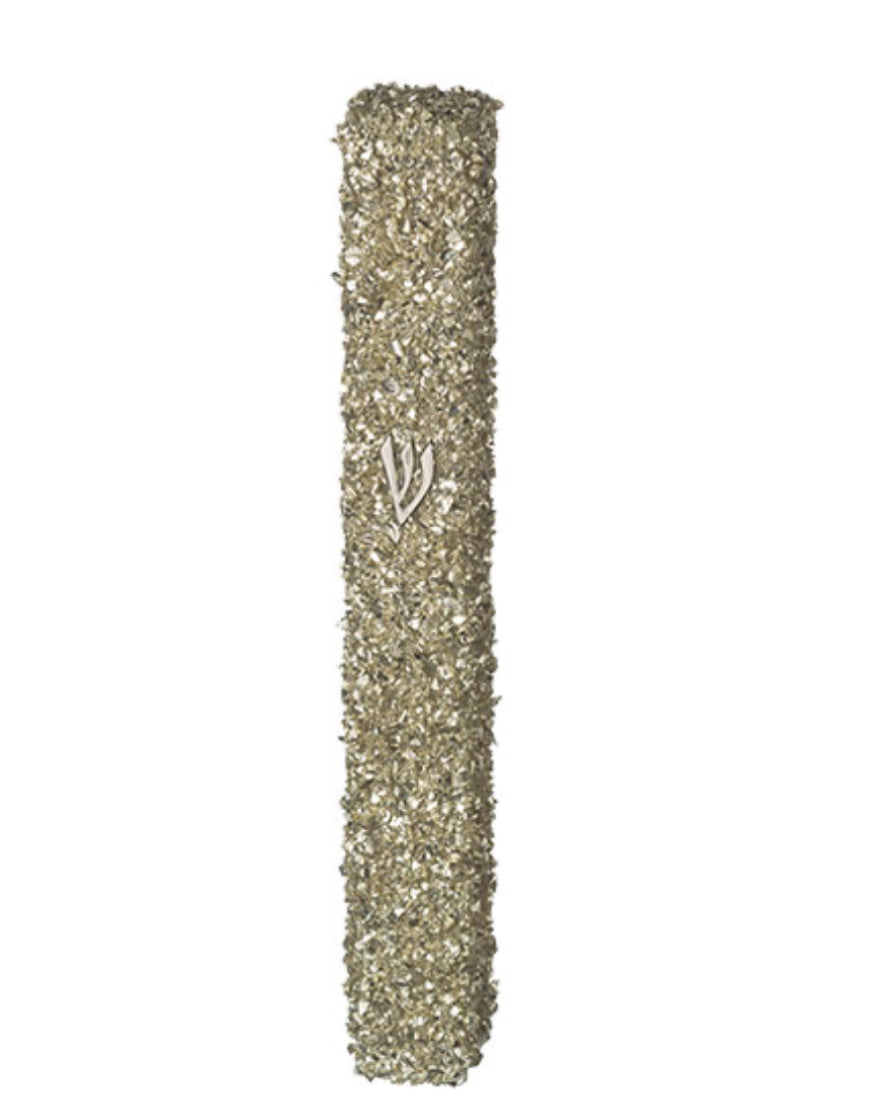 Glass Mezuzah with Stones, Gold — view 3 | MitzvahArt