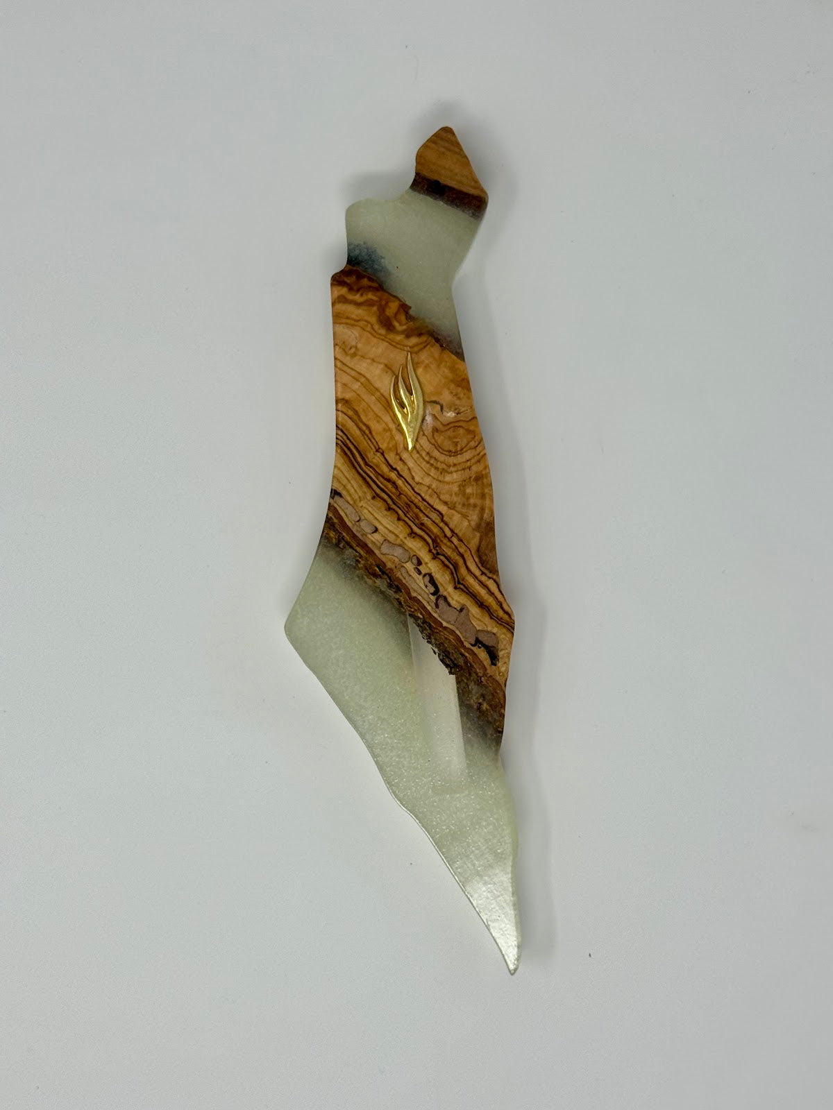 Handmade Israeli Olive Wood Mezuzah Case – Large White #2 – back view