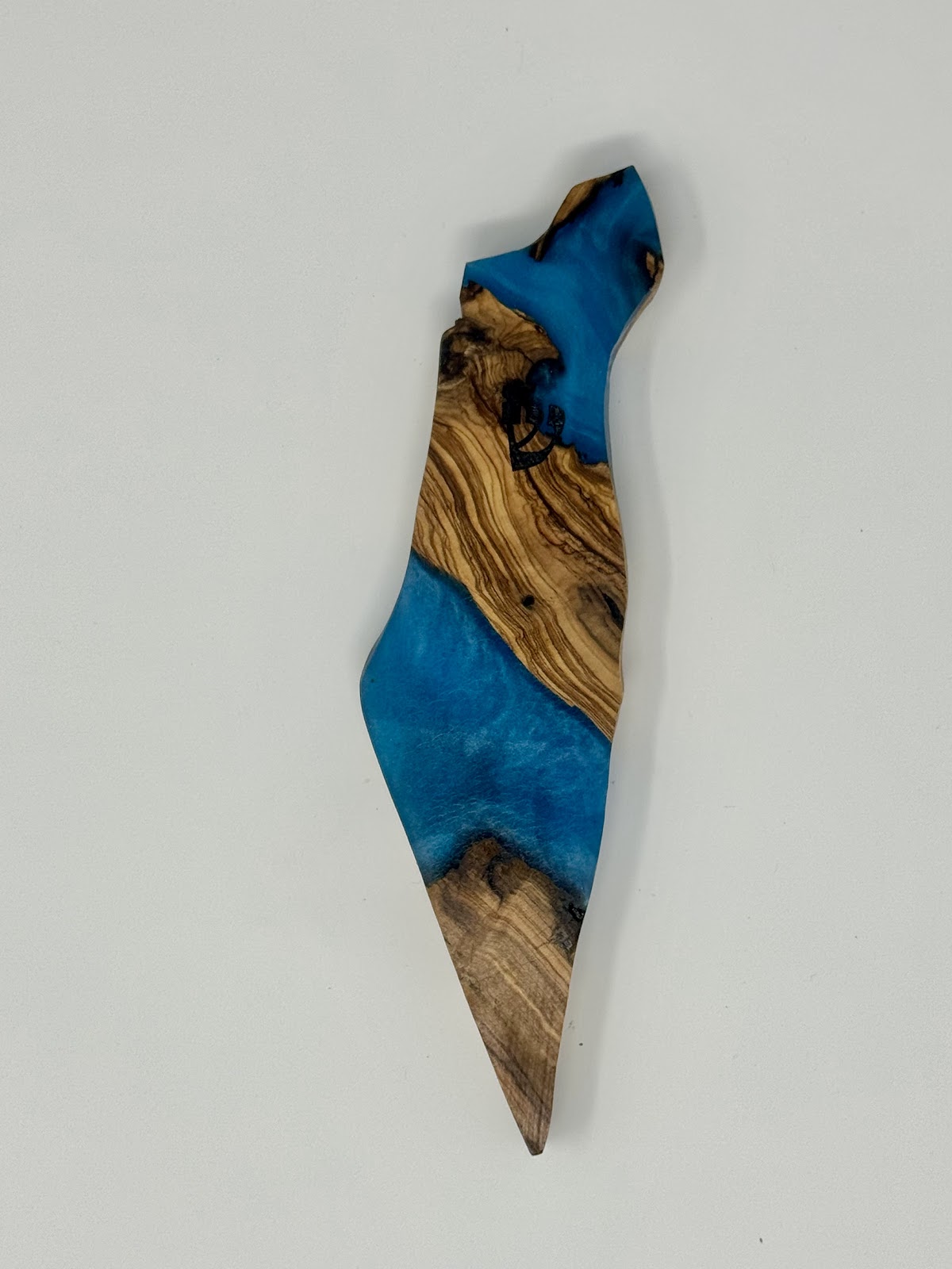 Handmade Israeli Olive Wood Mezuzah Case – Large Blue #1 – Land of Israel Design