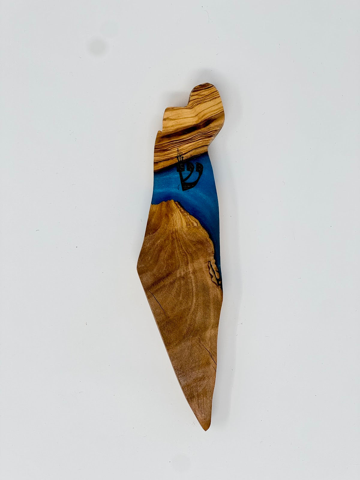 Handmade Israeli Olive Wood Mezuzah Case – Small Blue #6 – Land of Israel Design