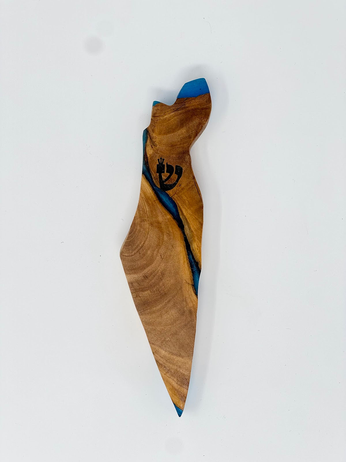 Handmade Israeli Olive Wood Mezuzah Case – Small Blue #2 – Land of Israel Design