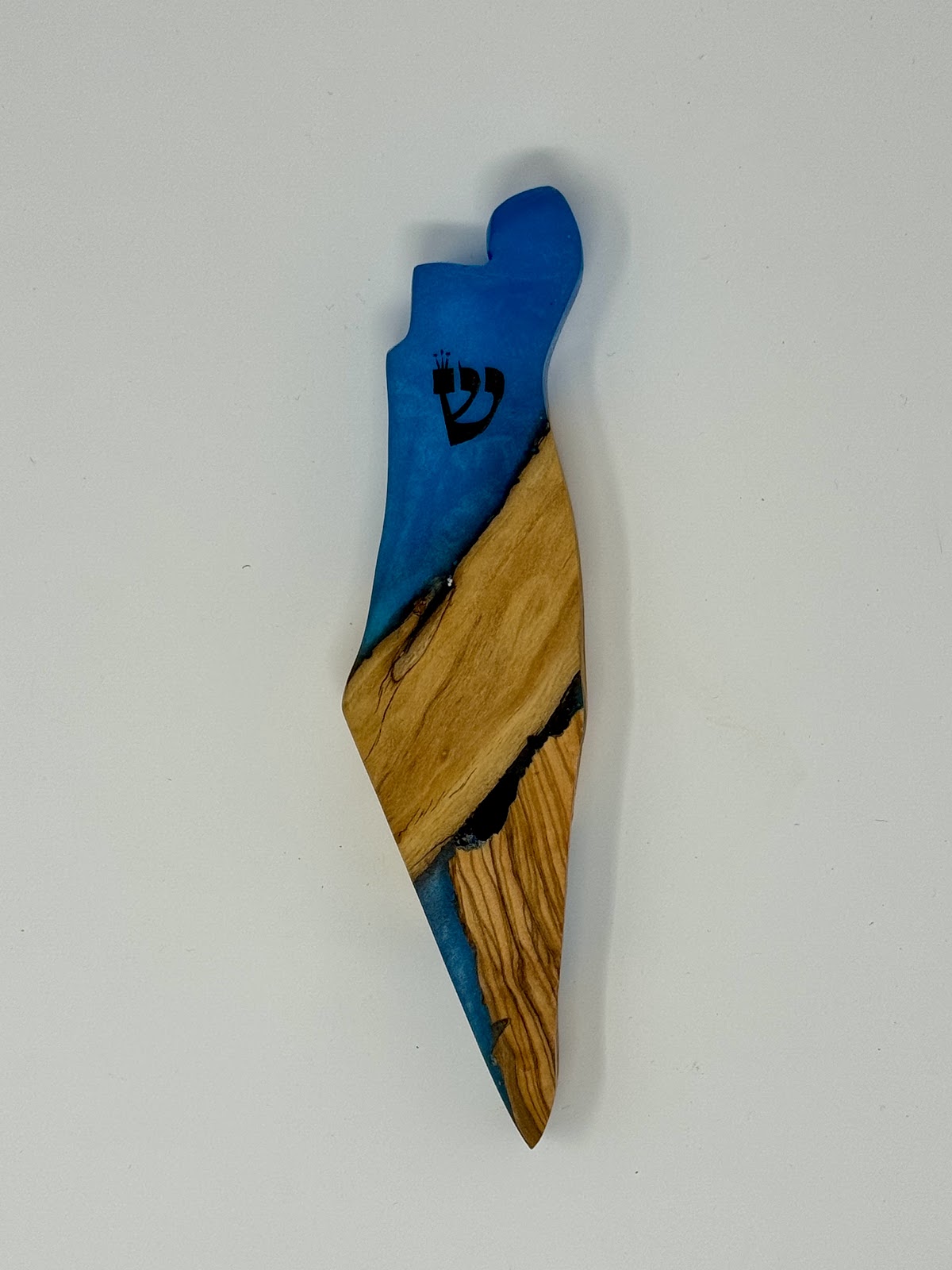 Handmade Israeli Olive Wood Mezuzah Case – Small Blue #11 – Land of Israel Design