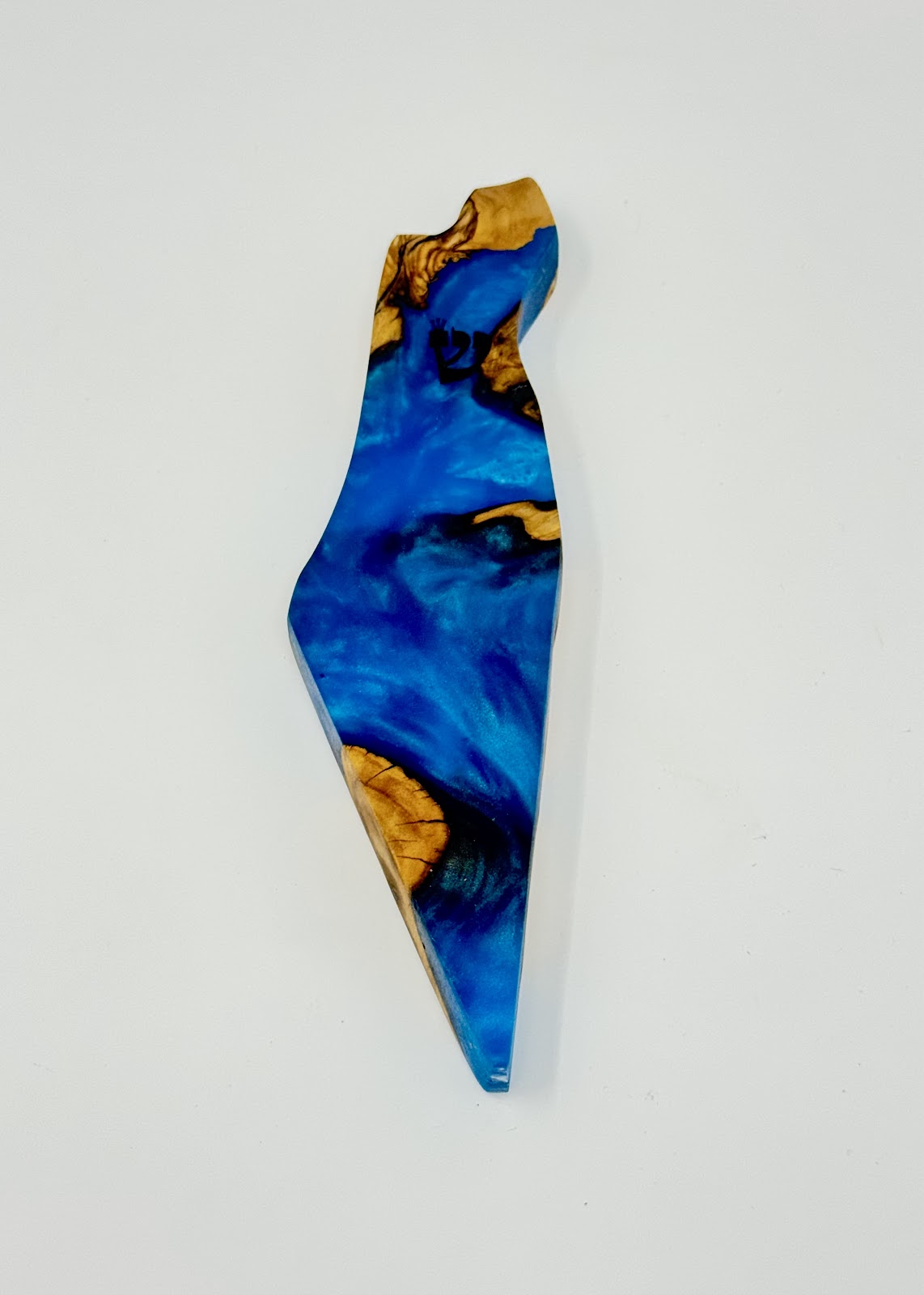 Handmade Israeli Olive Wood Mezuzah Case – Large Blue #11 – Land of Israel Design
