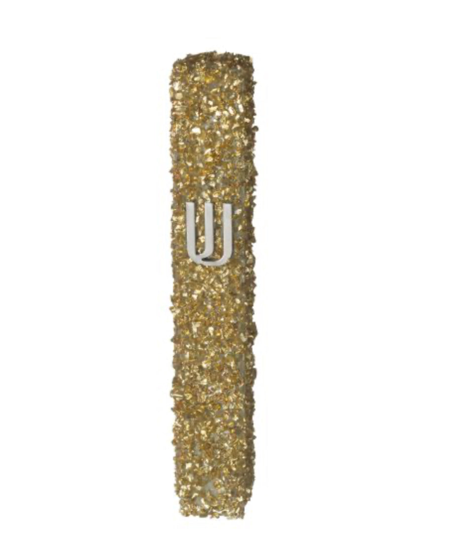 Glass Mezuzah with Stones, Gold — view 2 | MitzvahArt