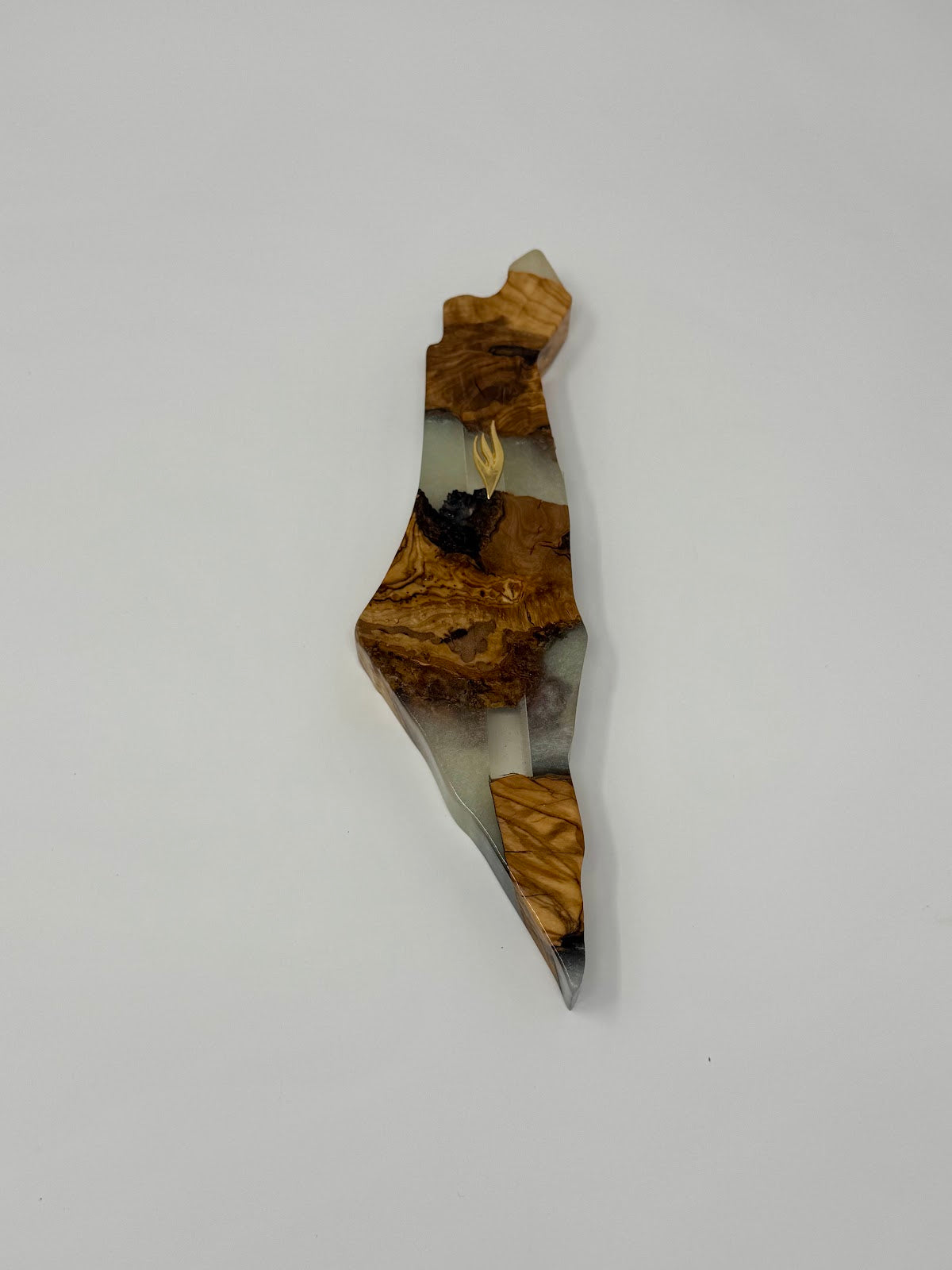 Handmade Israeli Olive Wood Mezuzah Case – Large White #1 – olive wood and white epoxy detail