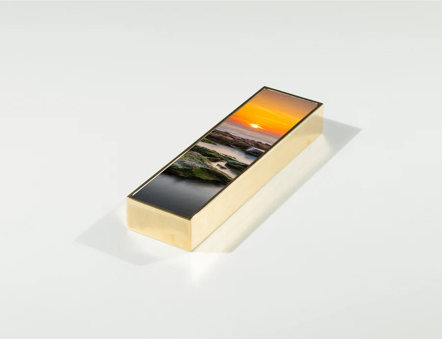 Immersed Mezuzah by Yehoshua Aryeh, solid brass case with Israeli photography | MitzvahArt