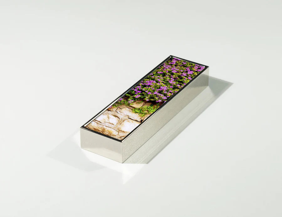 Beauty Mezuzah, silver nickel-plated brass, 7 inches tall | MitzvahArt