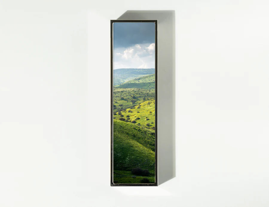 Hills of Arbel Mezuzah, detail of the brass edge | MitzvahArt