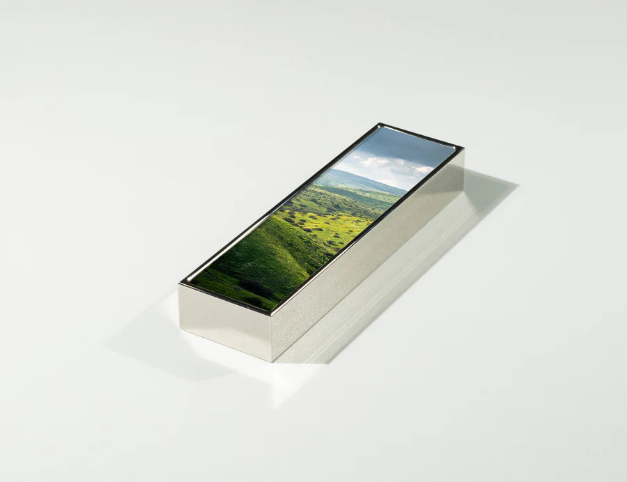 Hills of Arbel Mezuzah shown in silver and gold | MitzvahArt