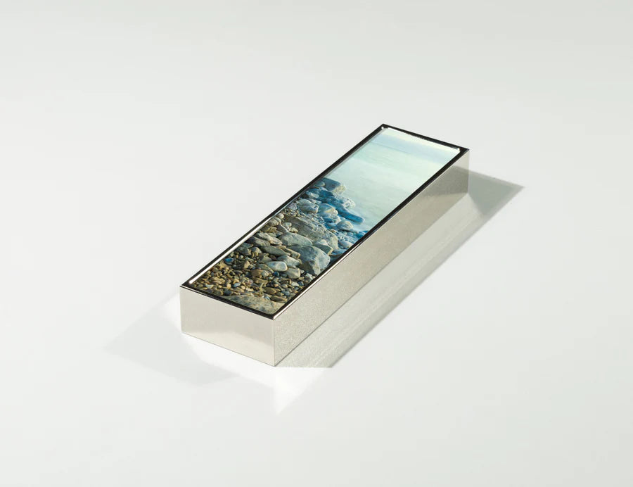Tranquility Mezuzah shown in silver and gold | MitzvahArt