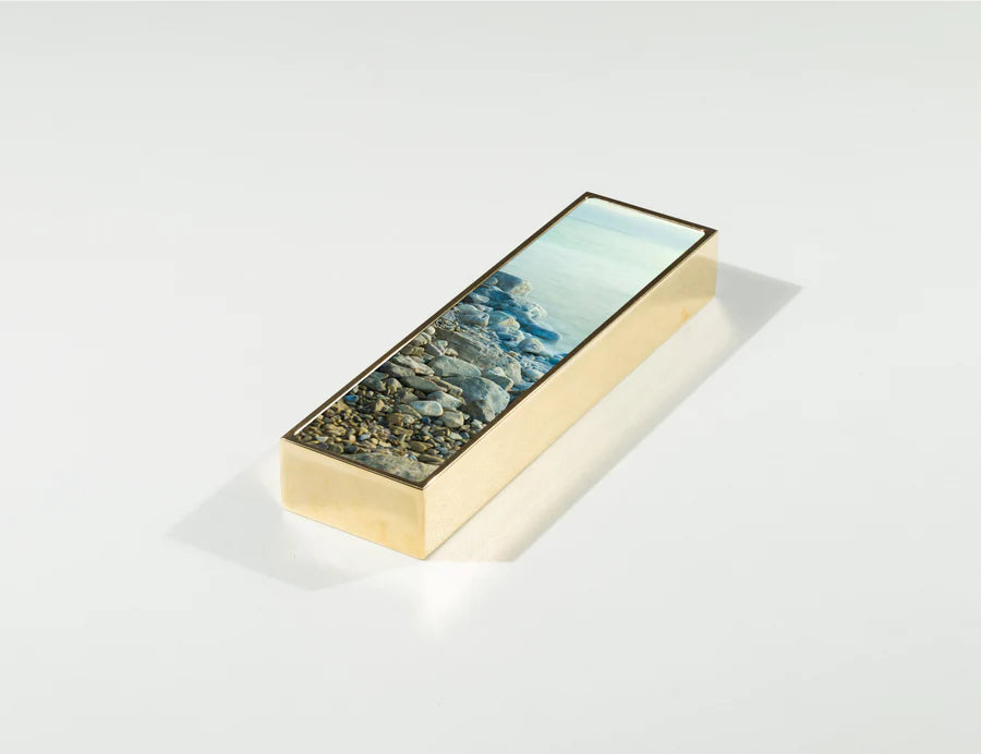 Tranquility Mezuzah, silver nickel-plated brass, 7 inches tall | MitzvahArt