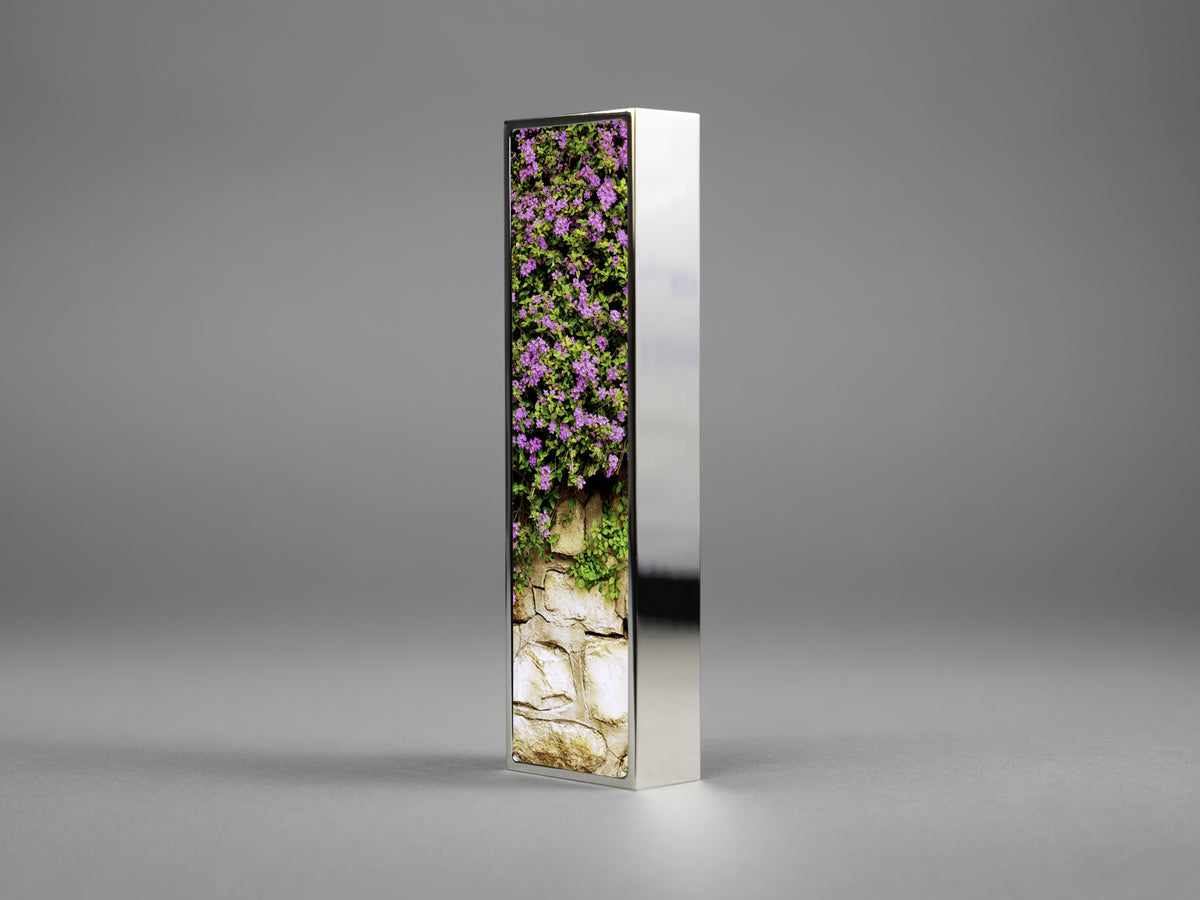 Beauty Mezuzah in gold plate, mounted flush to a doorpost | MitzvahArt